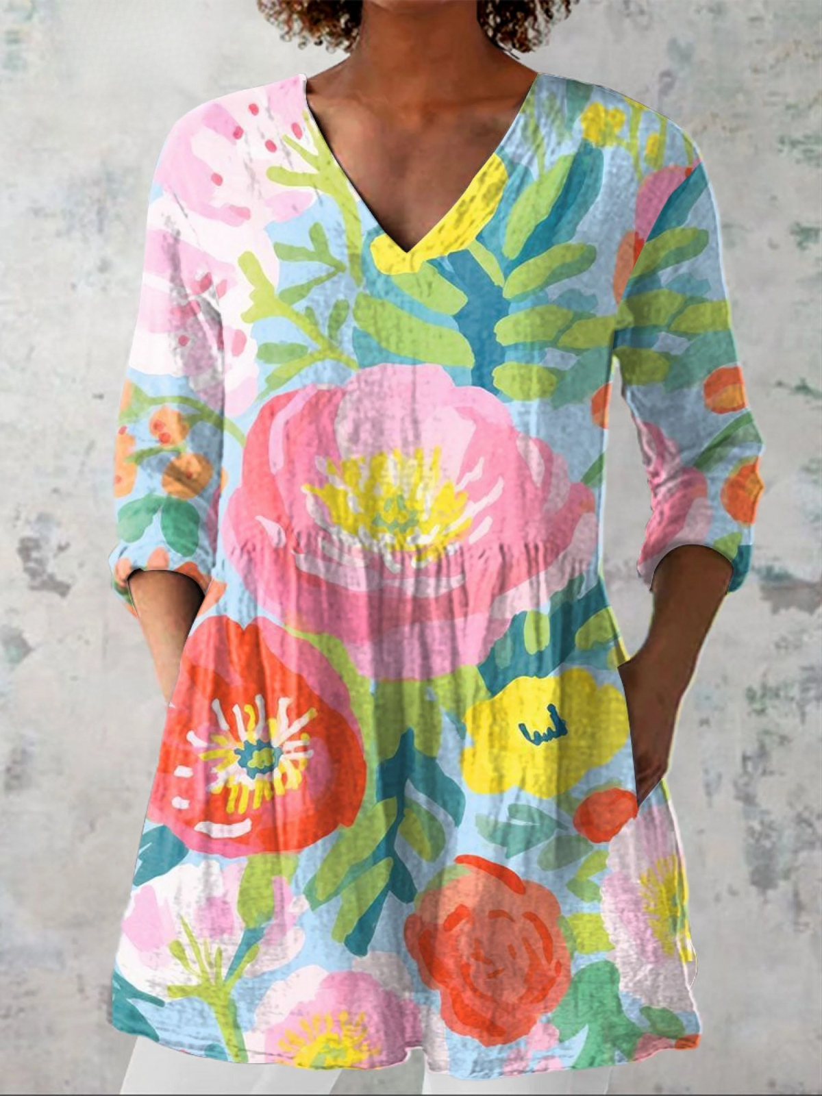 Juliette | Chemise Col V Longue Vintage