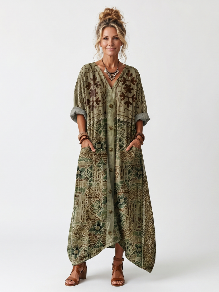 ALETA | Button Front Oversized Pocket Midi Dress