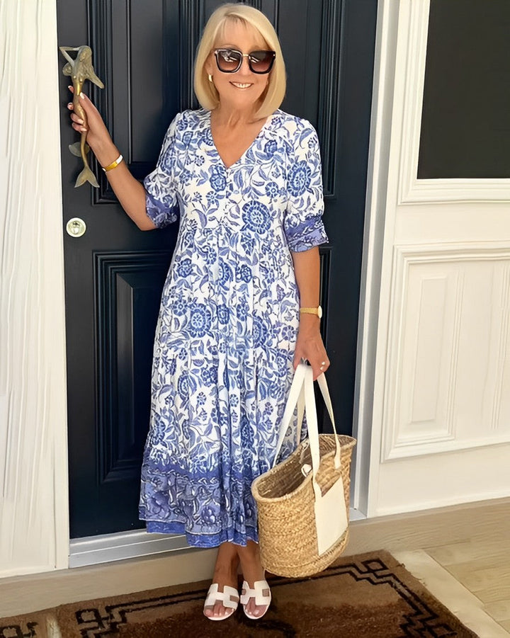 TALLIS | Graceful V-Neck Floral Dress