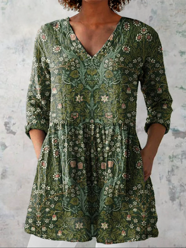 Addison | Chemise Col V Longue Vintage