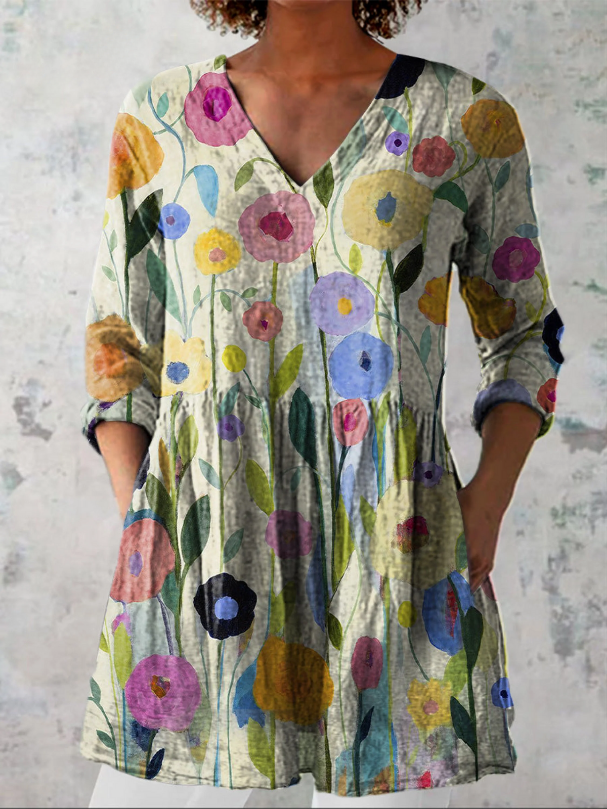 Blaire | Chemise Col V Longue Vintage