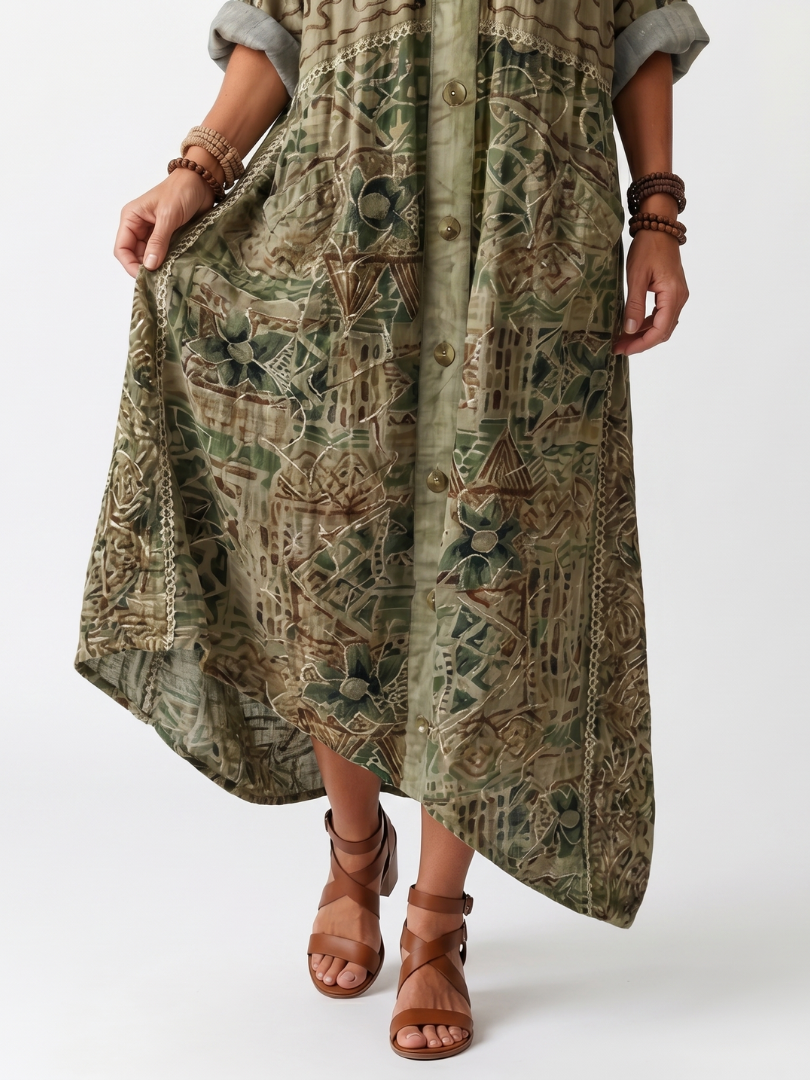 ALETA | Button Front Oversized Pocket Midi Dress