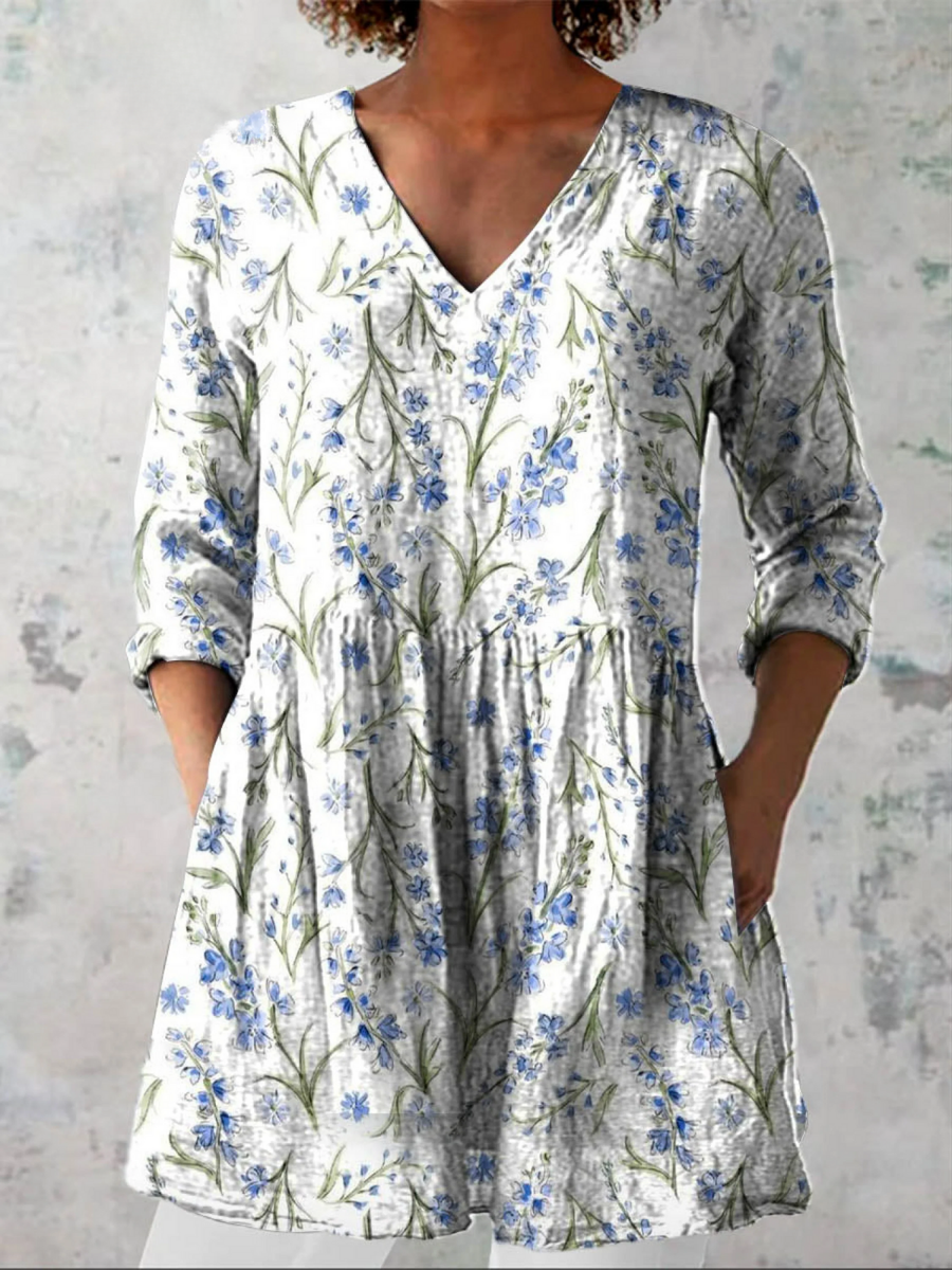 Kara | Chemise Col V Longue Vintage
