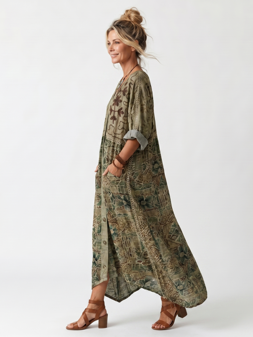 ALETA | Button Front Oversized Pocket Midi Dress