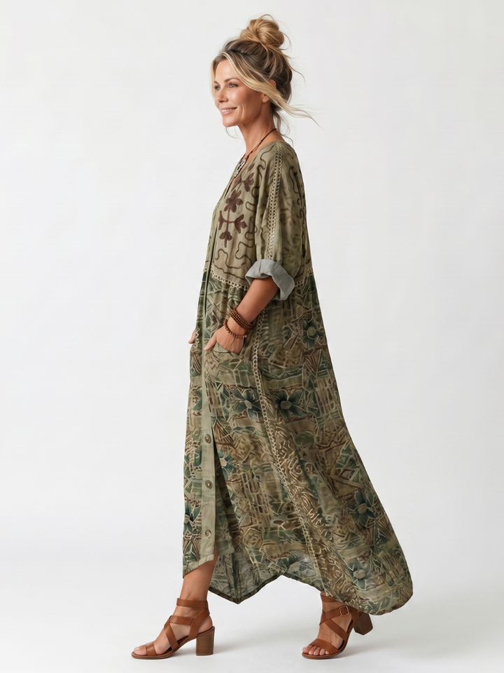 ALETA | Button Front Oversized Pocket Midi Dress