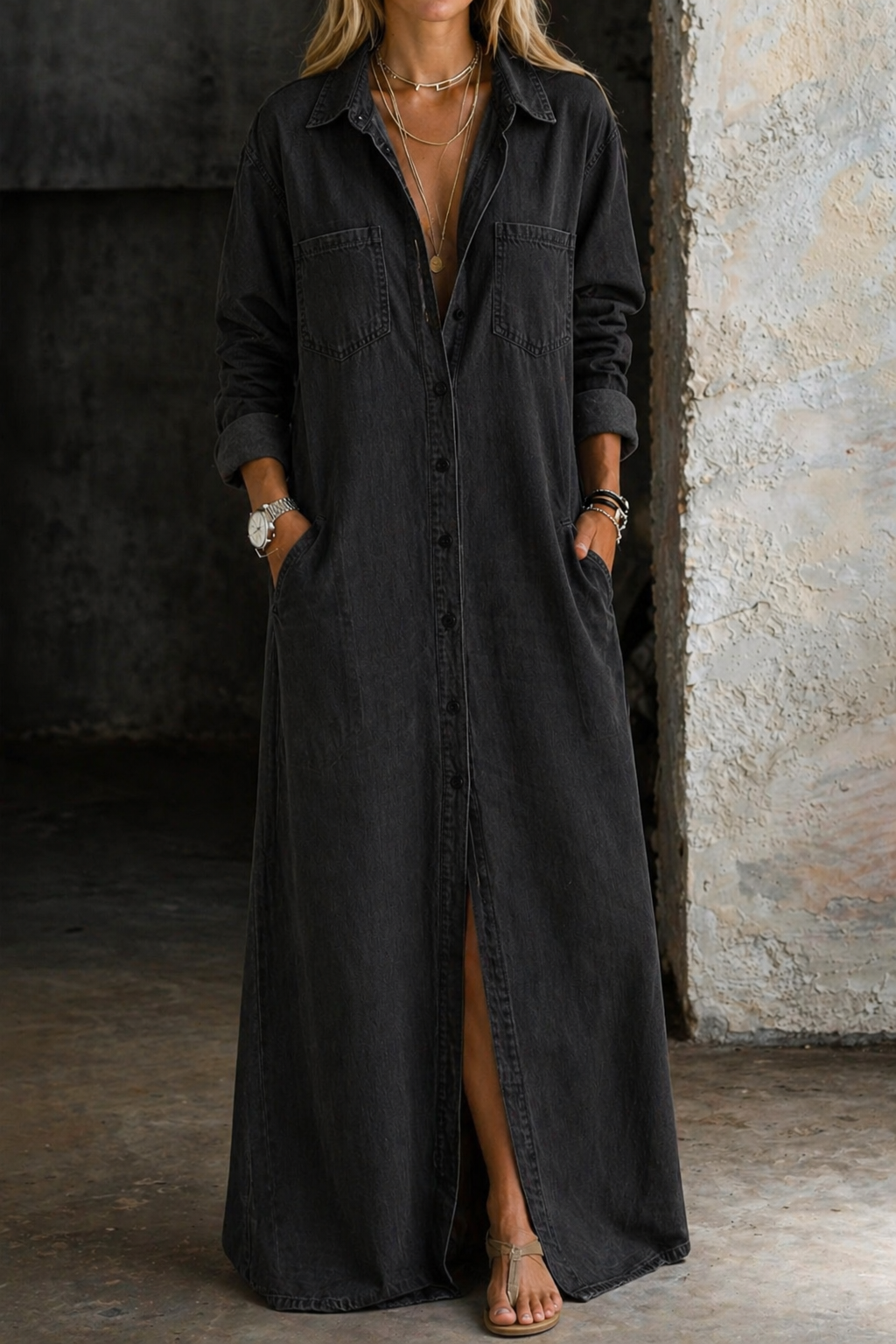 ANDREA | Denim Button Down Dress