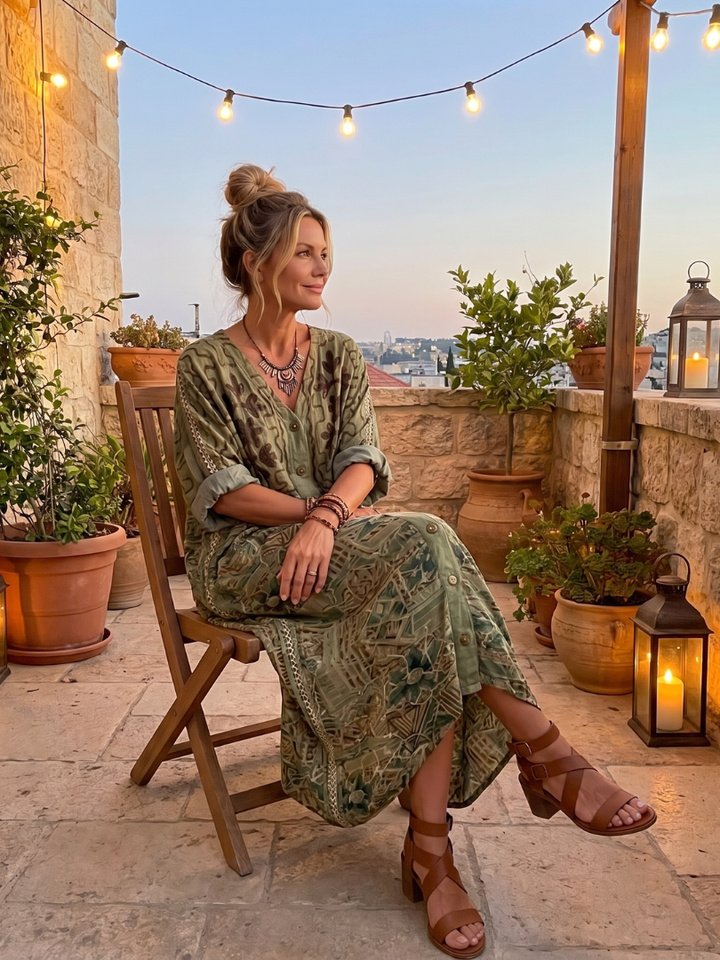 ALETA | Button Front Oversized Pocket Midi Dress