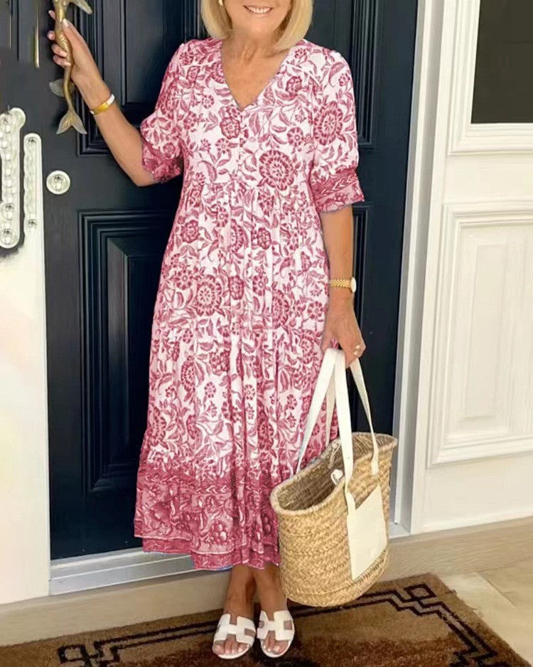 TALLIS | Graceful V-Neck Floral Dress