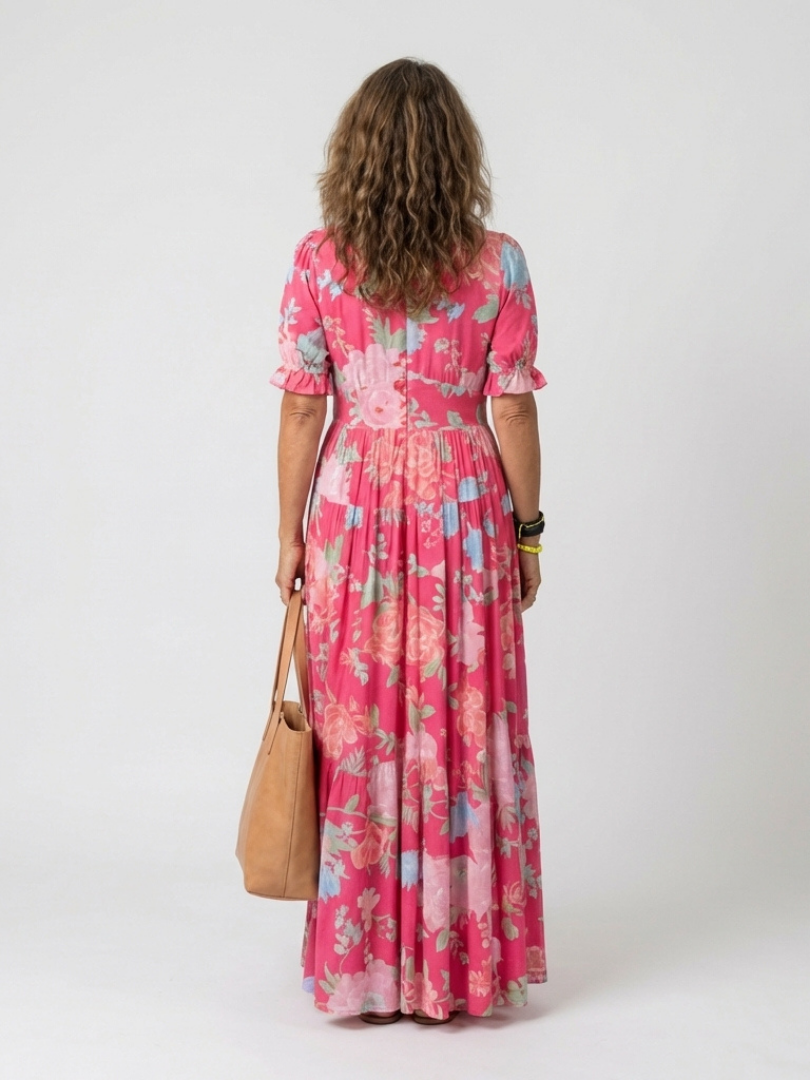 IONE | Short Sleeve V Neck Floral Midi Dress