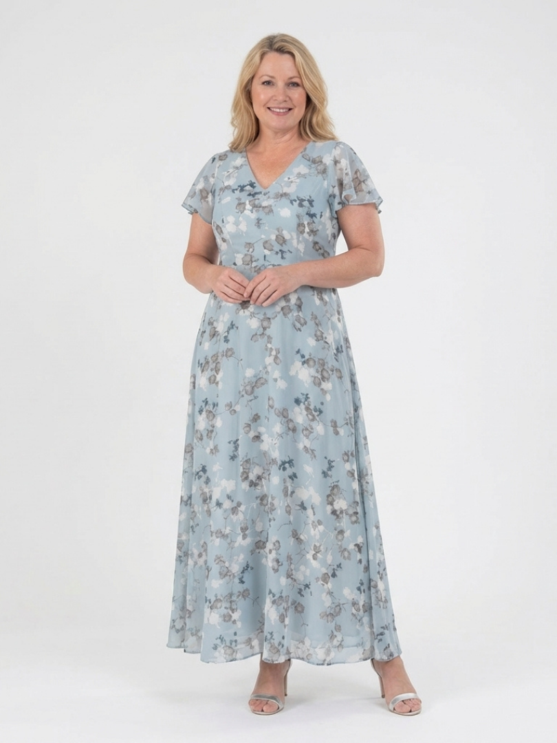 ISMERIA | Floral Chiffon Maxi Dress