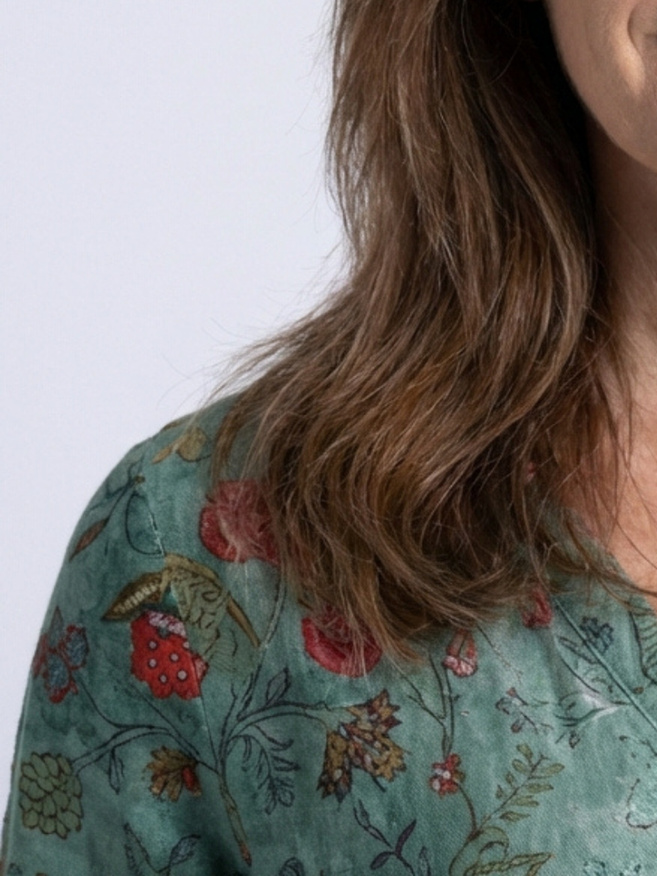MARINA | Floral V Neck Three Quarter Sleeve Maxi Dress