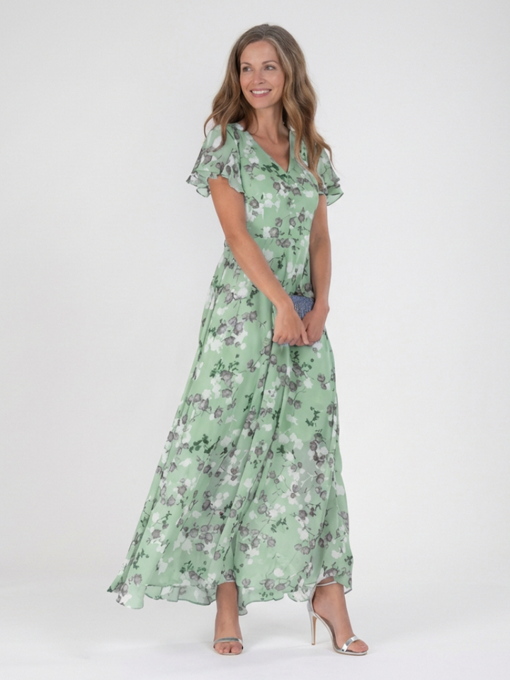 ISMERIA | Floral Chiffon Maxi Dress
