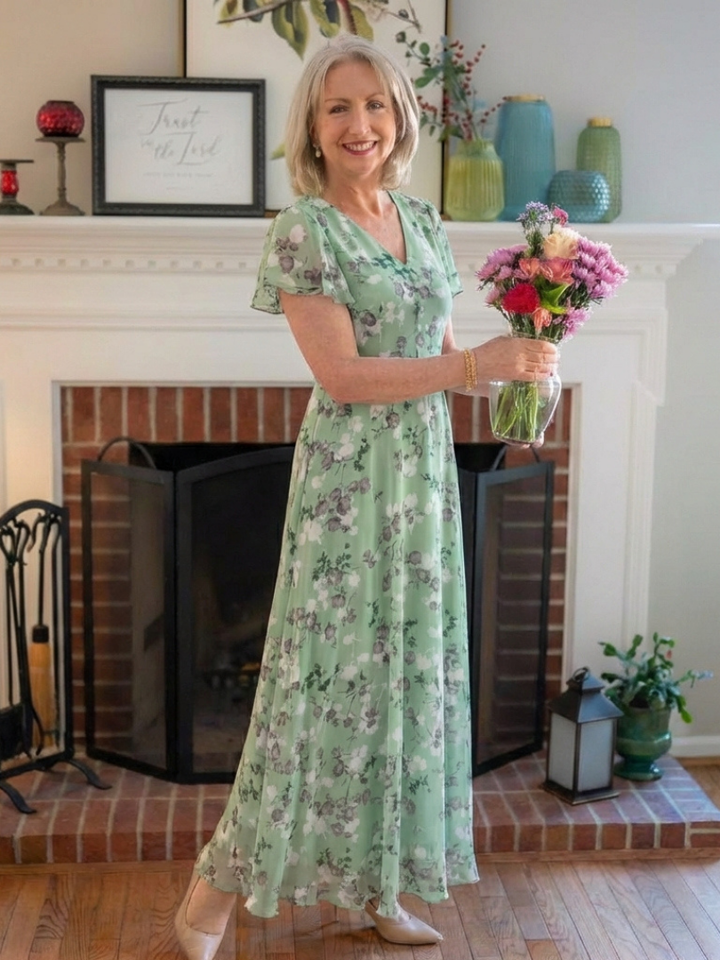 ISMERIA | Floral Chiffon Maxi Dress