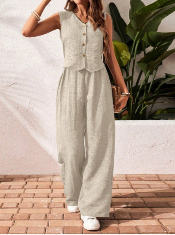 CHARISSA | Elegant Sleeveless V-Neck Top and Trousers Set