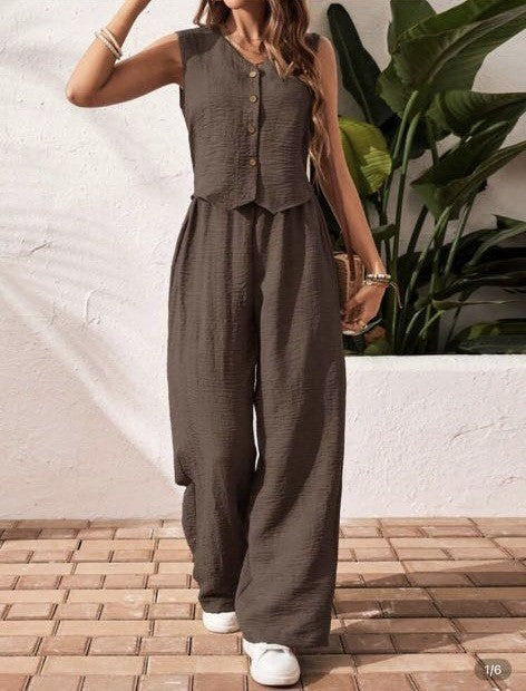 CHARISSA | Elegant Sleeveless V-Neck Top and Trousers Set