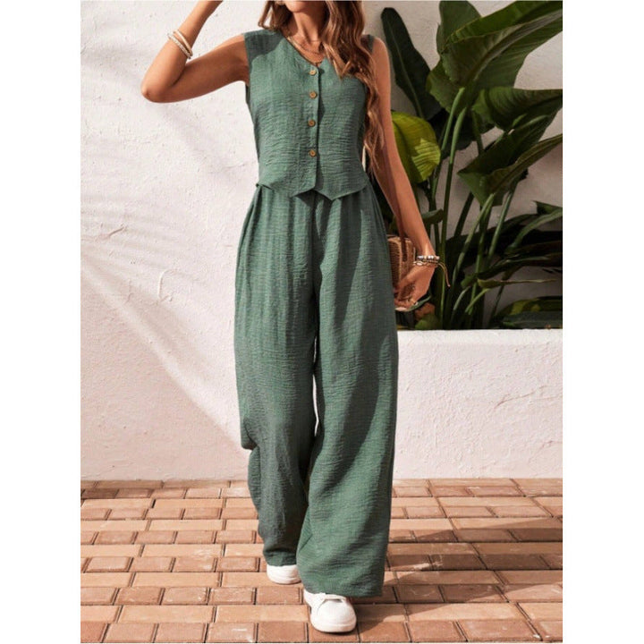 CHARISSA | Elegant Sleeveless V-Neck Top and Trousers Set