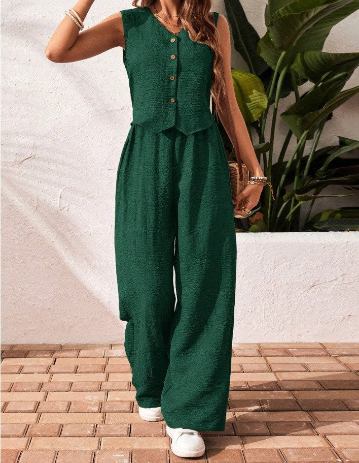 CHARISSA | Elegant Sleeveless V-Neck Top and Trousers Set