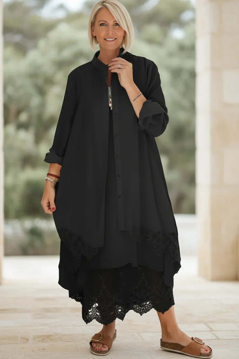 LYRA | Lace Trim Flow Dress