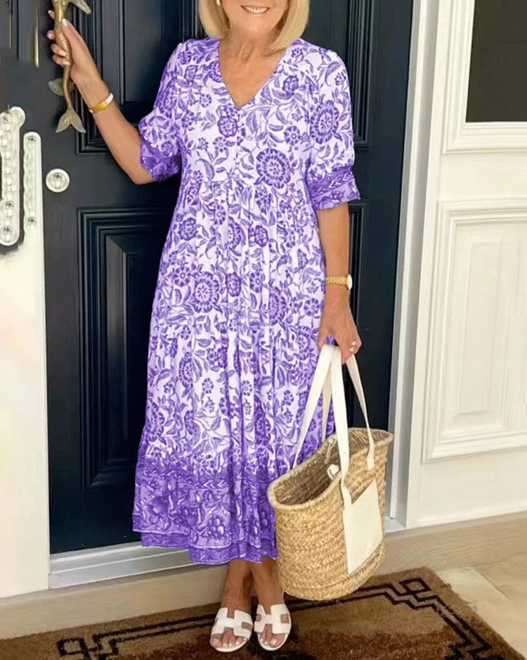 TALLIS | Graceful V-Neck Floral Dress