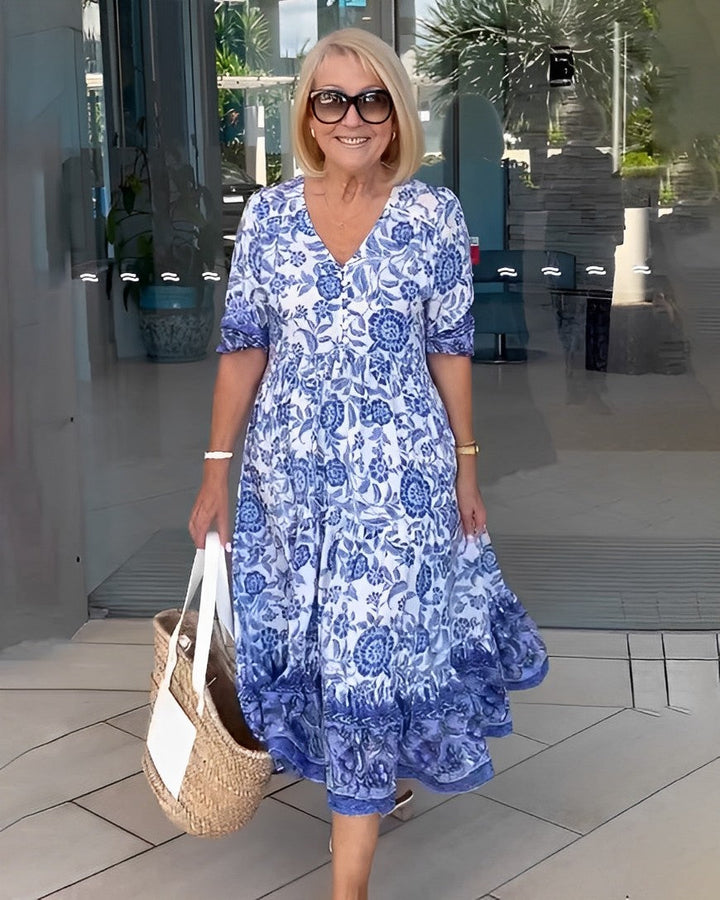 TALLIS | Graceful V-Neck Floral Dress