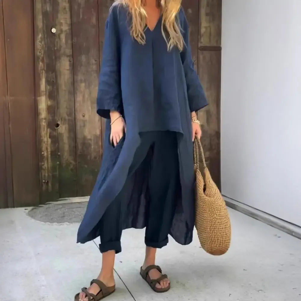 LUCÍA | Relaxed Long Vest and Wide-Leg Trousers Two-Piece Set