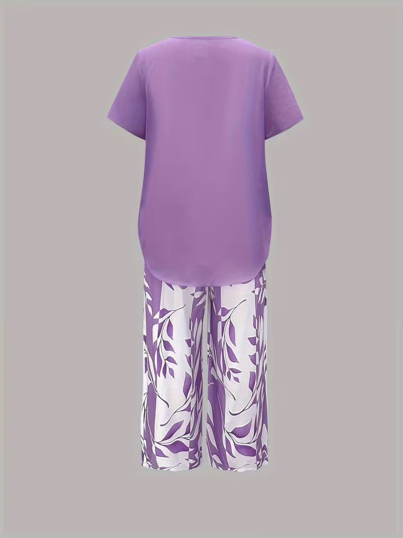 ARVESSA | Casual Leaf Print Two Piece Set