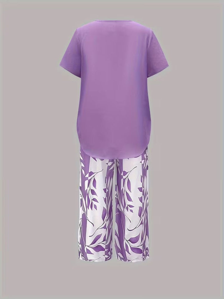 ARVESSA | Casual Leaf Print Two Piece Set