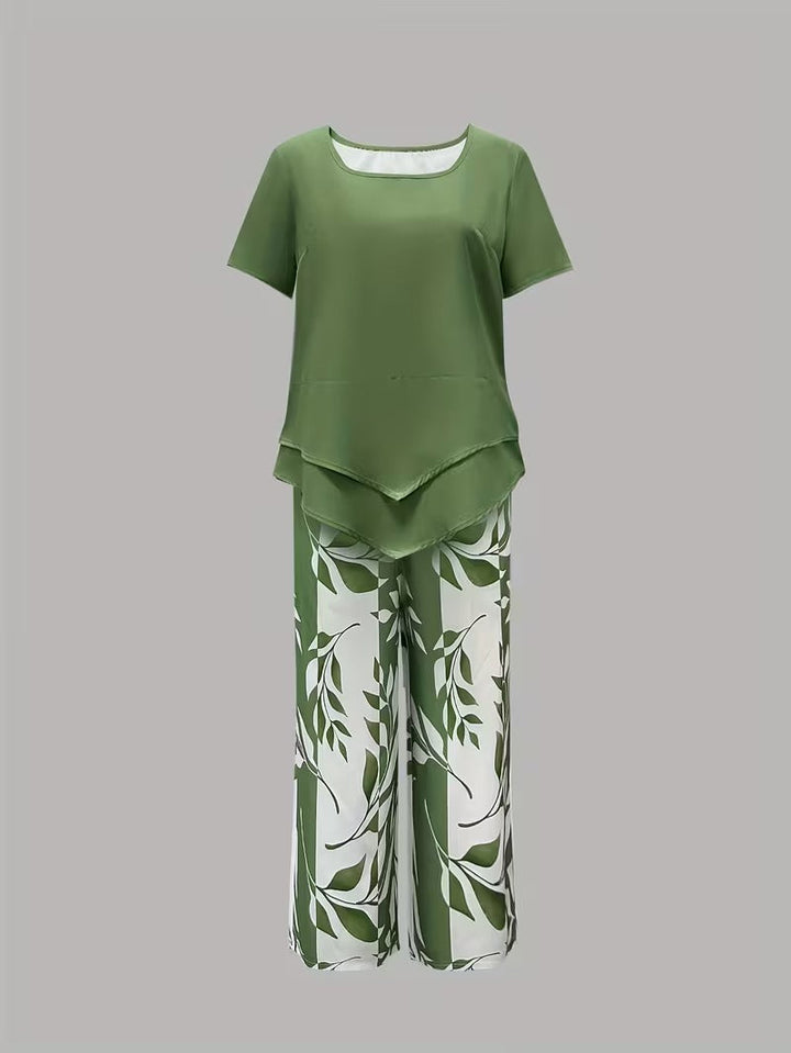 ARVESSA | Casual Leaf Print Two Piece Set