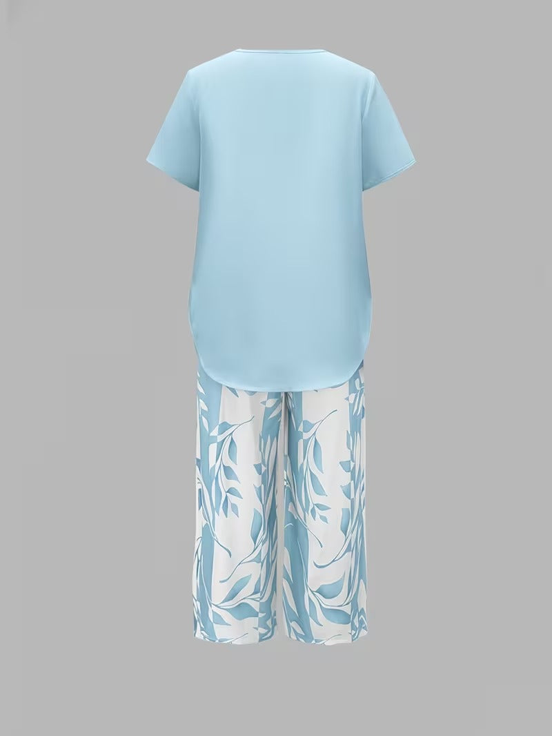 ARVESSA | Casual Leaf Print Two Piece Set