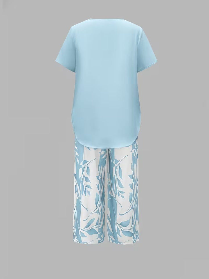 ARVESSA | Casual Leaf Print Two Piece Set