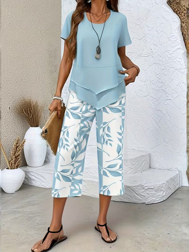 ARVESSA | Casual Leaf Print Two Piece Set