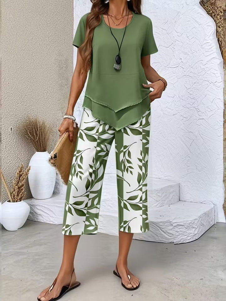 ARVESSA | Casual Leaf Print Two Piece Set
