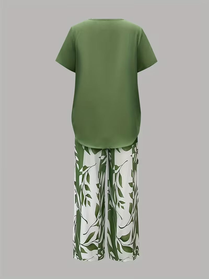 ARVESSA | Casual Leaf Print Two Piece Set